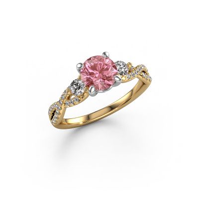 Engagement ring Marilou RND 585 gold pink lab grown diamond 6.5 mm