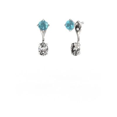 Pendants d'oreilles Kate RND-OVL 950 platine topaze bleue 5 mm