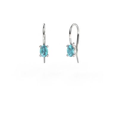 Pendants d'oreilles Cleo OVL 585 or blanc topaze bleue 7x5 mm