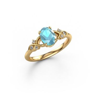 Verlovingsring Azra OVL 585 goud blauw topaas 8x6 mm