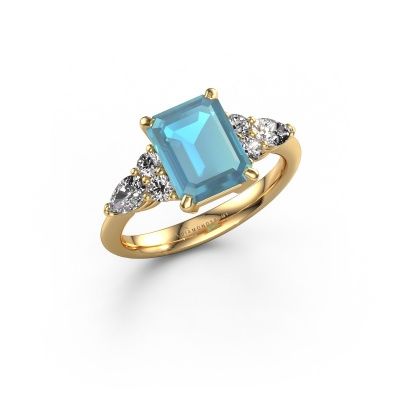 Promise ring Melani EME 585 goud blauw topaas 9x7 mm
