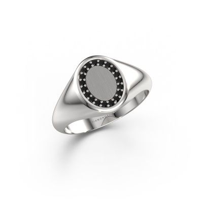 Zegelring Rosy Oval 1 585 witgoud zwarte diamant 0.009 crt