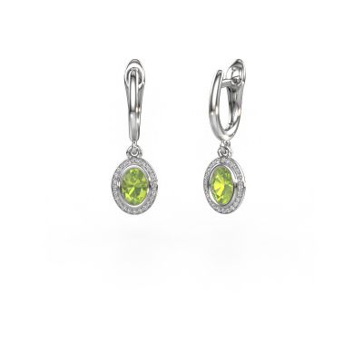 Drop earrings Noud OVL 585 white gold peridot 6x4 mm