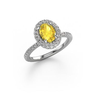 Engagement ring Talitha OVL 585 white gold yellow sapphire 7x5 mm