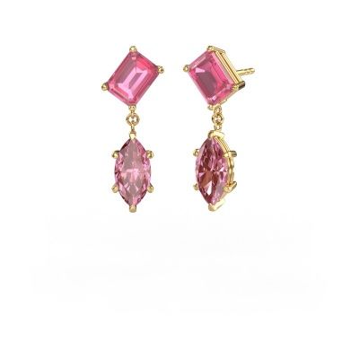 Pendants d'oreilles Toi et Moi EME MRQ 585 or jaune saphir rose 8x6 mm