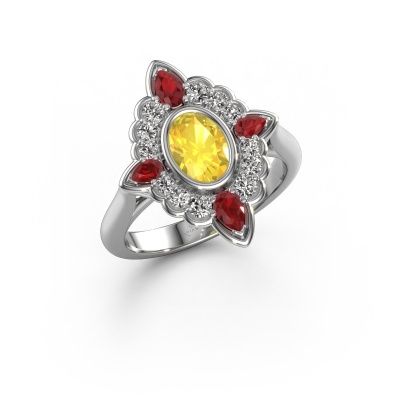 Engagement ring Door 585 white gold yellow sapphire 7x5 mm