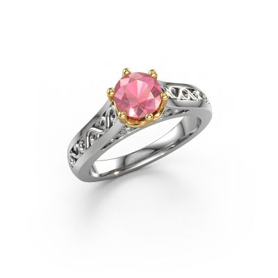 Engagement ring Shan 585 white gold tourmaline pink 6 mm