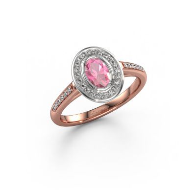 Verlovingsring Noud 2 OVL 585 rosé goud roze saffier 6x4 mm