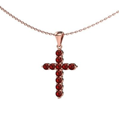 Pendant Cross 585 rose gold garnet 2.5 mm