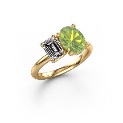 Engagement ring Toi et Moi OVL-EME 585 gold peridot 9x7 mm