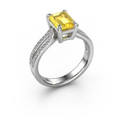 Engagement ring Antonia eme 2 950 platinum yellow sapphire 8x6 mm