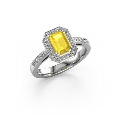Bague de fiançailles Dodie 2 eme 950 platine saphir jaune 7x5 mm