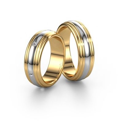 Trauringe set WH2236LM ±6x2 mm 14 Karat Gold Diamant 0.02 crt