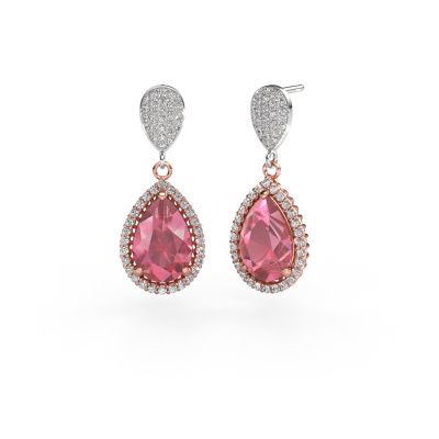 Drop earrings Tilly per 2 585 rose gold tourmaline pink 12x8 mm