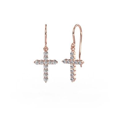 Pendants d'oreilles Cross 585 or rose diamant synthétique 0.660 crt