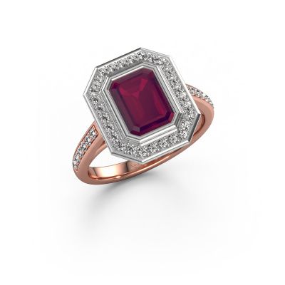 Engagement ring Noud 2 EME 585 rose gold rhodolite 8x6 mm