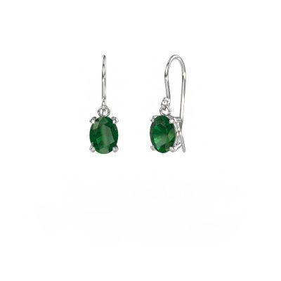 Pendants d'oreilles Laurie OVL 1 950 platine emeraude 8x6 mm