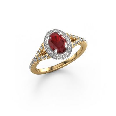 Engagement ring Pamela OVL 585 gold ruby 7x5 mm