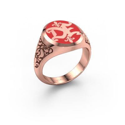 Bague monogramme Brian Emaille 585 or rose émail rouge
