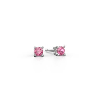 Clous d'oreilles Cather 585 or blanc saphir rose 4 mm