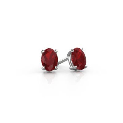 Stud earrings Sam OVL 585 white gold ruby 7x5 mm