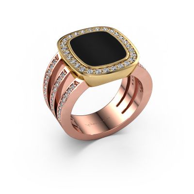 Signet ring Tijn 585 rose gold onyx 13x11 mm
