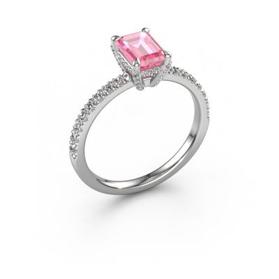 Verlovingsring Saskia EME 1 585 witgoud roze saffier 7x5 mm