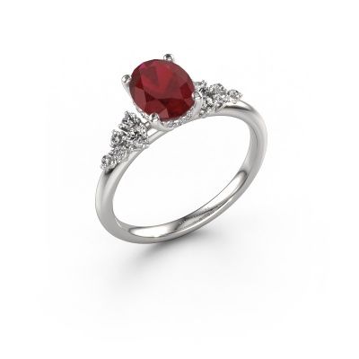 Engagement ring Emma OVL 585 white gold ruby 8x6 mm