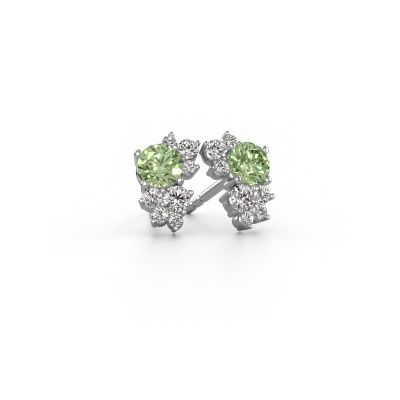 Clous d'oreilles Veronica 585 or blanc diamants synthétiques vert 4.2 mm