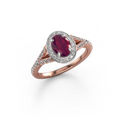 Engagement ring Pamela OVL 585 rose gold rhodolite 7x5 mm