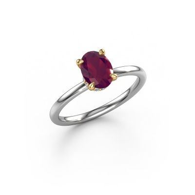 Bague de fiançailles Crystal OVL 3 585 or blanc rhodolite 7,5x5,5 mm