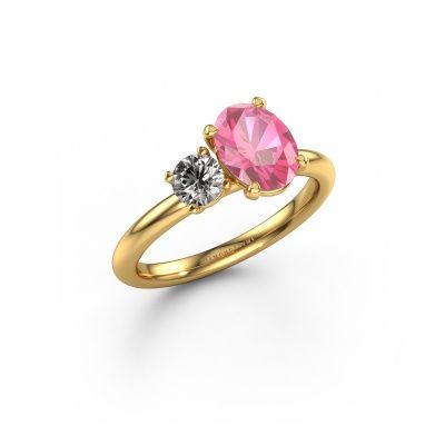 Bague de fiançailles Toi et Moi OVL-RND 585 or jaune saphir rose 8x6 mm