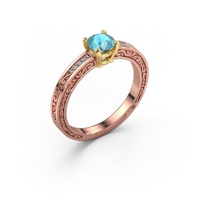 Bague de fiançailles Claudette 2 585 or rose topaze bleue 5 mm