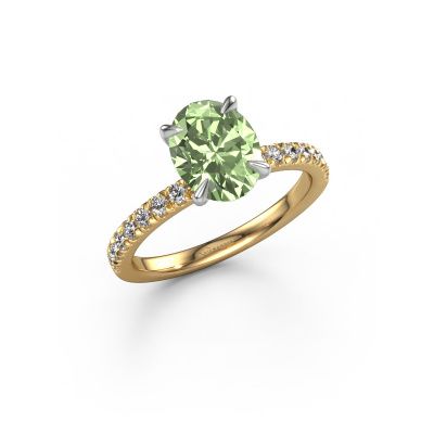Engagement ring Crystal OVL 2 585 gold green lab grown diamond 9x7 mm
