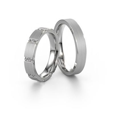 Trauringe set WH2132LM14BM ±4x2 mm 14 Karat Weißgold Diamant 0.03 crt