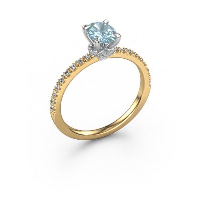 Engagement ring Crystal OVL 4 585 gold blue lab grown diamond 7x5 mm