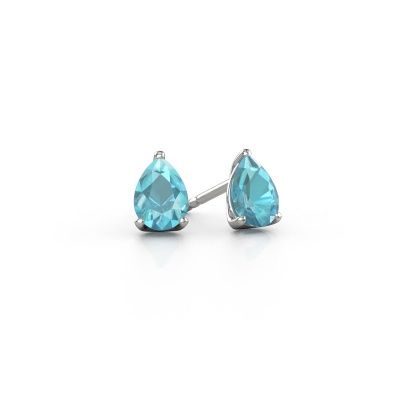Clous d'oreilles Sam PER 585 or blanc topaze bleue 7x5 mm