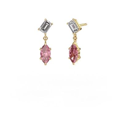 Pendants d'oreilles Toi et Moi EME MRQ 585 or jaune diamant 3.50 crt