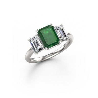 Engagement ring Sandra 585 white gold emerald 8x6 mm