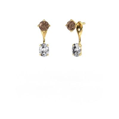 Drop earrings Kate RND-OVL 585 gold brown diamond 2.40 crt
