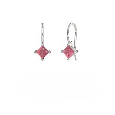 Drop earrings Cleo SQR 950 platinum tourmaline pink 5.5 mm