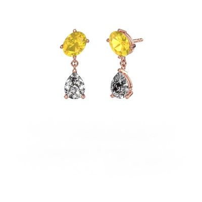 Earrings Toi et Moi OVL-PER 585 rose gold yellow sapphire 8x6 mm