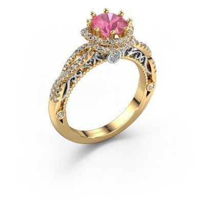 Bague de fiançailles Lysanne 585 or jaune saphir rose 6.5 mm