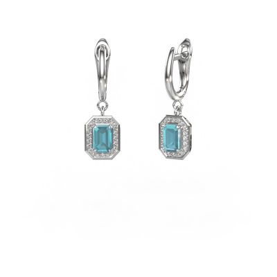 Pendants d'oreilles Dodie 1 585 or blanc topaze bleue 6x4 mm
