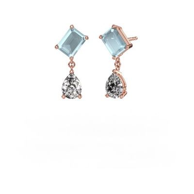 Boucles d'oreilles Toi et Moi EME PER 585 or rose aigue-marine 8x6 mm