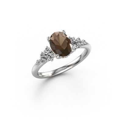 Engagement ring Emma OVL 950 platinum smokey quartz 8x6 mm