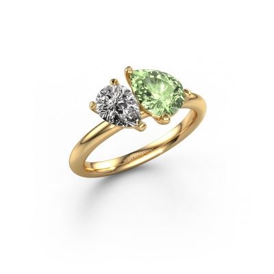 Engagement ring Toi et Moi PER-PER 585 gold green lab grown diamond 8x6 mm