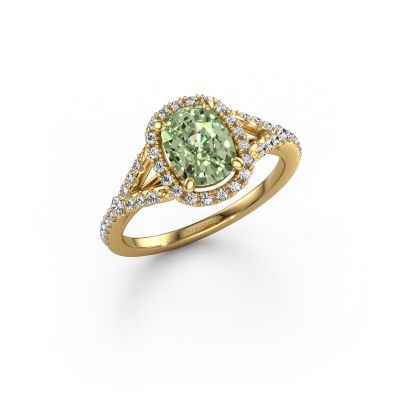 Engagement ring Kimber CSH 585 gold green lab grown diamond 7.4x5.8 mm