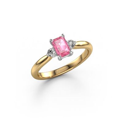 Bague de fiançailles Lieselot EME 585 or jaune saphir rose 6x4 mm