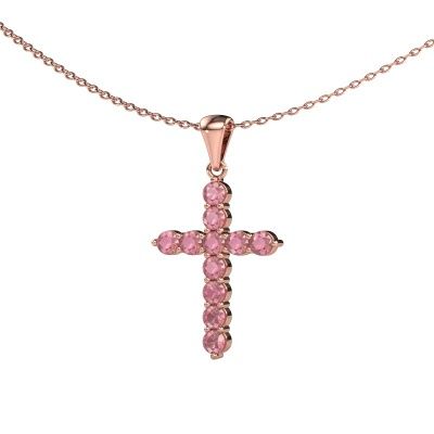 Pendant Cross 585 rose gold tourmaline pink 2.5 mm